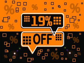 19% special offer. Banner com super desconto 19% in black and orange.