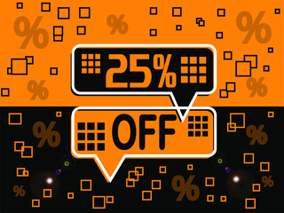 25% special offer. Banner com super desconto 25% in black and orange.