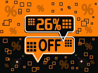 26% special offer. Banner com super desconto 26% in black and orange.