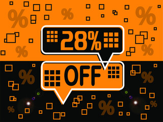 28% special offer. Banner com super desconto 28% in black and orange.