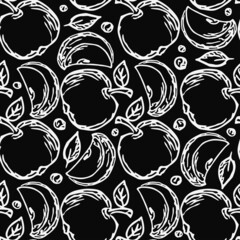 Seamless apple pattern. seamless doodle pattern with apples. Black and white vector illustration with apples