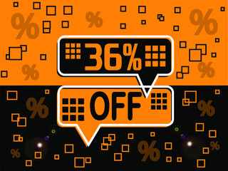 36% special offer. Banner com super desconto 36% in black and orange.