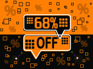 68% special offer. Banner com super desconto 68% in black and orange.