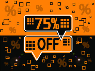 75% special offer. Banner com super desconto 75% in black and orange.