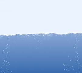 A waterline in the ocean with clouds and waves. Waterline overlay effect with splashes and bubbles.