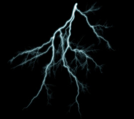 Thunderbolt. Realistic lightning. Electricity thunder light storm flash thunderstorm in cloud. Lightning bolts on a black background.