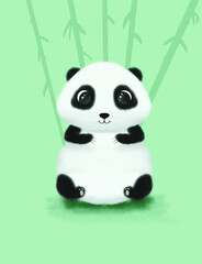 Cute Little Panda With Bamboo Illustration Vector Eps 10