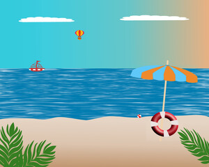 summer vacation with seascape, vector illustration