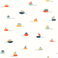 Cute seamless pattern with small color ships