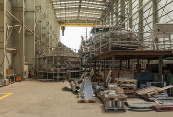 Unfinished ship at the shipyard in Burela, Galicia, Spain