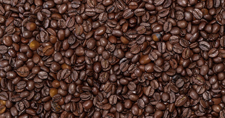 roasted coffee beans close up, a lot of quantity