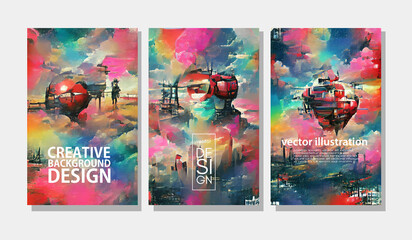 Modern hipster futuristic paint in pop art style. Vintage template. Vector set.