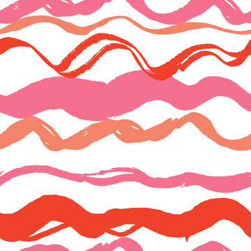 Seamless stylish pattern with pink hand drawn waves