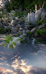 Mobile format background with moon, sun, mountains, day, night, sky and forest. Wallpaper illustrations. Nature Fairy Land Background NFT - nonfungible token