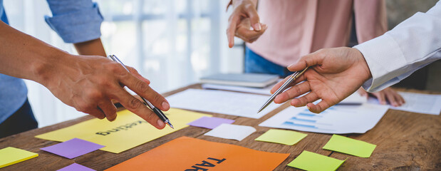 Teamwork Brainstorming Meeting and new startup project in workplace, Quality successful work...
