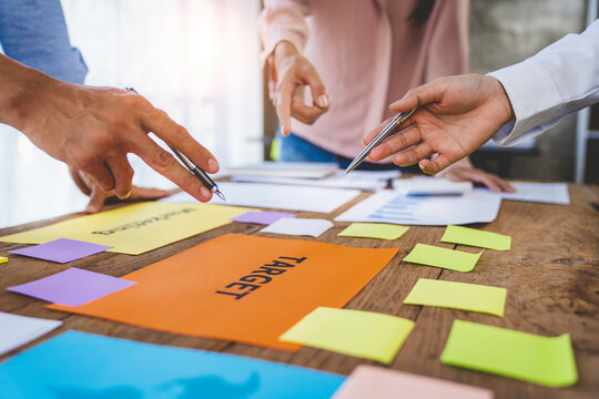 Teamwork Brainstorming Meeting and new startup project in workplace, Quality, successful work business goal setting ideas