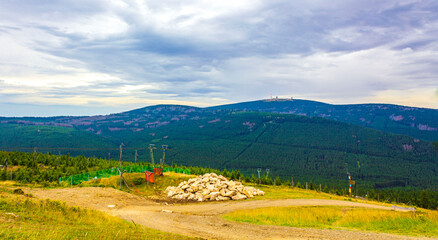 Panorama view to mountain landscape of Wurmberg Braunlage Harz Germany.