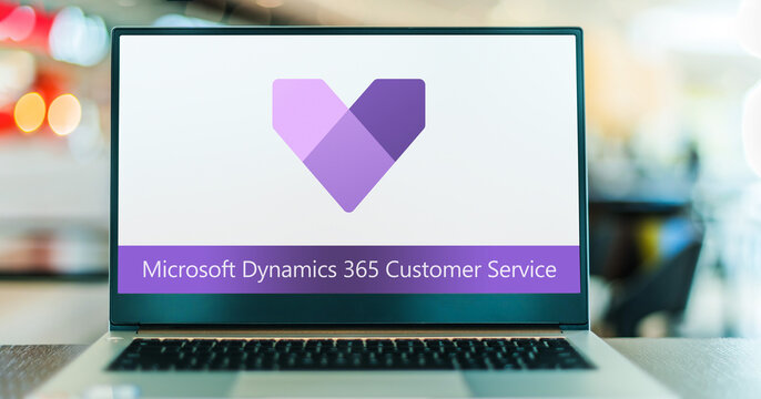 Computer with logo of Microsoft Dynamics 365 Customer Service