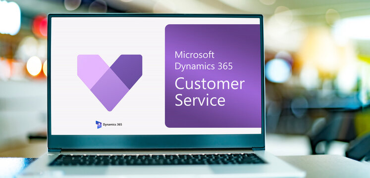 Computer with logo of Microsoft Dynamics 365 Customer Service