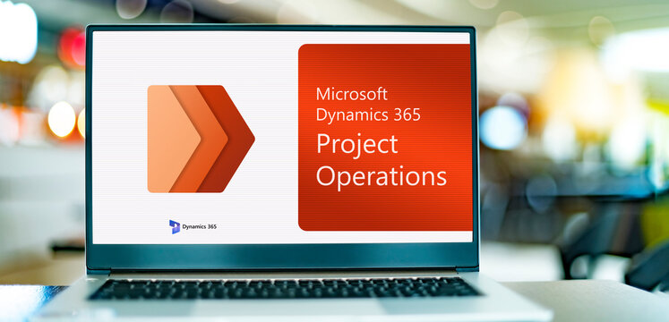 Computer with logo of Microsoft Dynamics 365 Project Operations