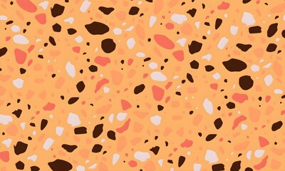 Colorful venetian terrazzo imitation seamless pattern. Modern minimalistic floor tile for interior decoration. Realistic marble texture with stone fragments. Trendy abstract illustration.