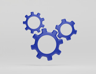 Isolate of three blue mechanical gear for industry symbol and teamwork by 3d render illustration.