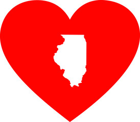 White Map of US federal state of Illinois inside red heart shape