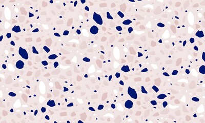 Colorful venetian terrazzo imitation seamless pattern. Modern minimalistic floor tile for interior decoration. Realistic marble texture with stone fragments. Trendy abstract illustration.