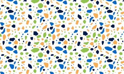 Colorful venetian terrazzo imitation seamless pattern. Modern minimalistic floor tile for interior decoration. Realistic marble texture with stone fragments. Trendy abstract illustration.