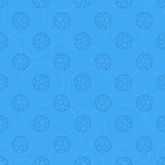 Thin line European Football (Soccer) balls in seamless pattern on a blue background. Colorful illustration art for tournament illustration and sport apps. Vector EPS 10