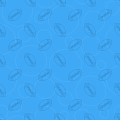 Thin line American Football  balls in seamless pattern on a blue background. Colorful illustration art for tournament illustration and sport apps. Vector EPS 10