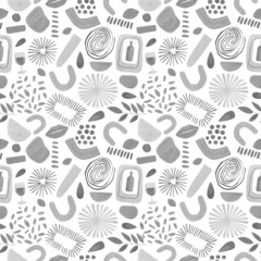 Abstract modern seamless pattern. Simple shapes on white background. B&W