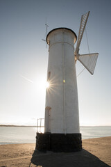 Scenic view of the old mill lighthouse at sunrise. Swinoujscie. Poland.lighthouse mill