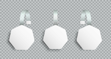 Realistic white blank advertising wobblers isolated on transparent background. Round wobbler with corner. Sale discount tags. Mockup template for design. Concept for promotion sales, supermarket price