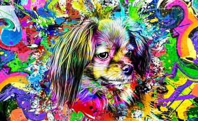 Foto auf Acrylglas abstract colored dog muzzle isolated on colorful background © reznik_val