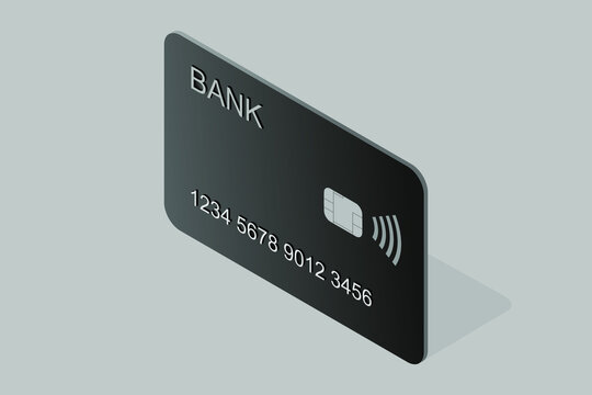 isometric image of a bank card in gray tones