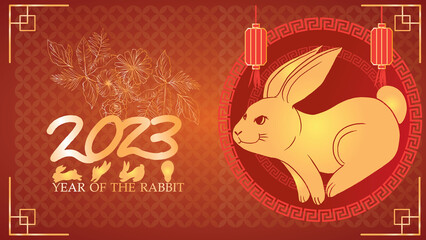 Fototapeta na wymiar Year of the Golden Rabbit 2023, Chinese New Year celebrations Ancient Chinese lanterns, Chinese zodiac sign concept, Lunar New Year concept, golden Rabbit paper cut pattern