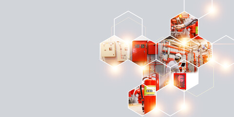 fire extinguishing system,industrial fire control system,fire Alarm controller, fire notifier, anti fire.system ready In the event of a fire , fire extinguishing system service concept . - obrazy, fototapety, plakaty