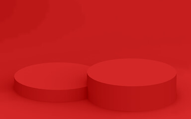 Abstract 3d red color cylinder podium minimal studio background.