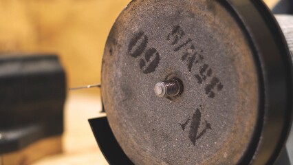 Grinding machine. Work in the workshop. production. Metalworking. close-up.