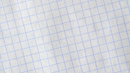 Top sheet of notebook. Cells on a leaf. light paper. background. blue lines. Maths. study notebook. close-up.