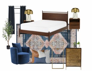 Interior design mood board of bedroom , Interior collage. Mood board interior of bedroom luxury...
