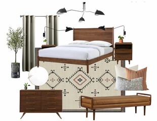 Interior design mood board of bedroom , Interior collage. Mood board interior of bedroom luxury...