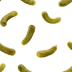 marinated pickled Cucumbers isolated on white background, SEAMLESS, PATTERN