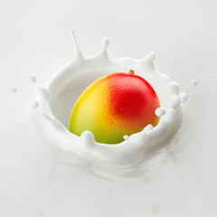 Mango falls into milk, yoghurt, sour cream, Splash