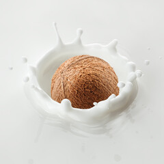 Coconut falls into milk, yoghurt, sour cream, Splash