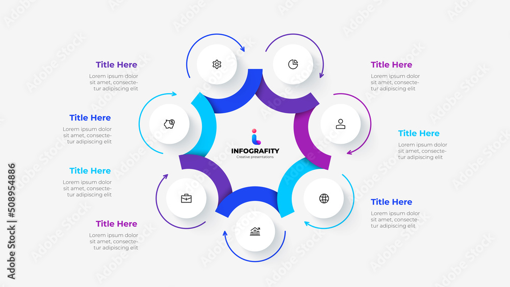 Fototapete cycle diagram divided into 7 segments. concept of seven options of business project infographic. vec