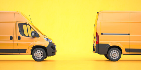 Yellow van on yellow background. Express delivery fleet concept.