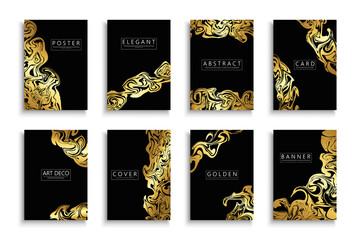 Collection of black luxury posters, cards, brochures, flyers, banners, placards and ect. Elegant dark covers - golden rich design. Art deco backgrounds