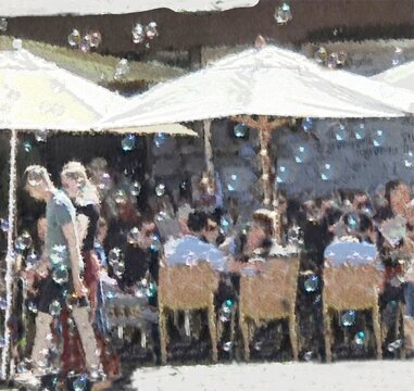 Soap Bbubbles, Summer in a German City, Sunny Street, pastel